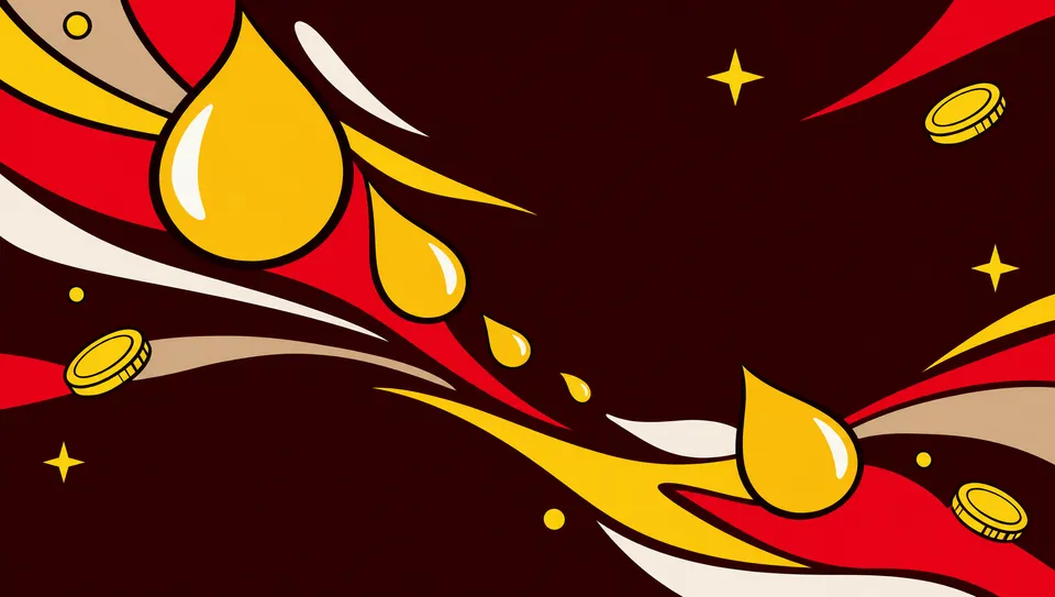 Golden fuel swooshes on vivid red background