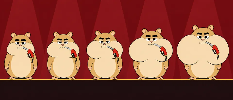 Evolution lineup of Cheeks with progressively bigger cheeks