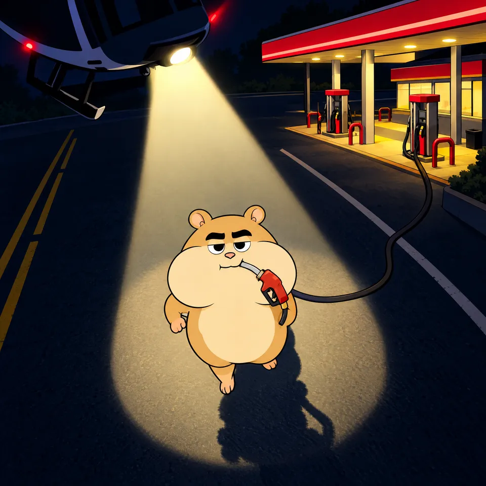 Cheeks the hamster caught under police helicopter searchlight with full cheeks